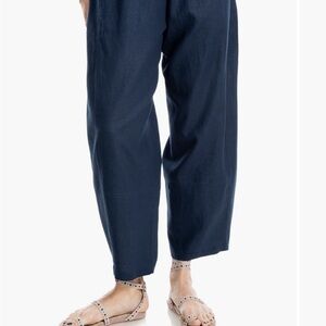 Max Studio Women's Navy crop barrel leg linen slacks sz xl